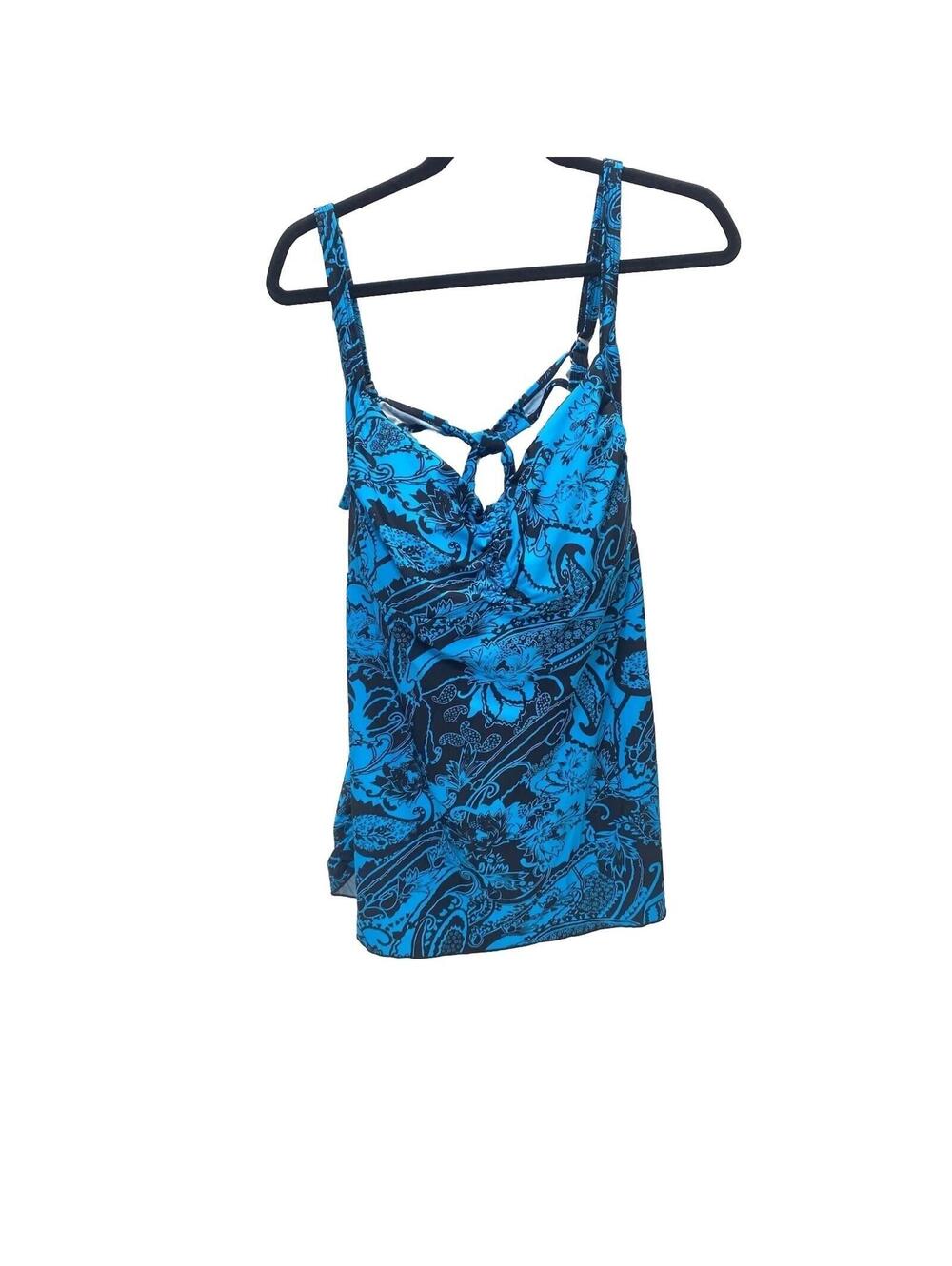 Blue and Black Plus Size 24W Strapped Bathing Suit Top with Built-in-Bra, New